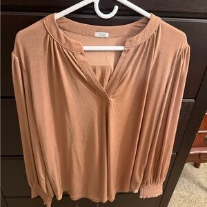 Women's Long Sleeve V-Neck Blouse in Dusty Rose- glittery